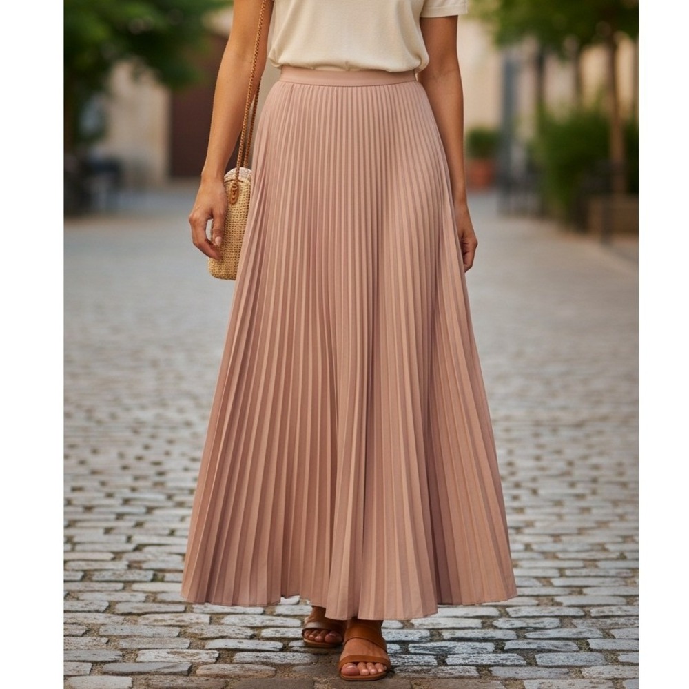 Morning Lavender Womens L Pleated Maxi Skirt Blush Pink Coquette Balletcore Chic